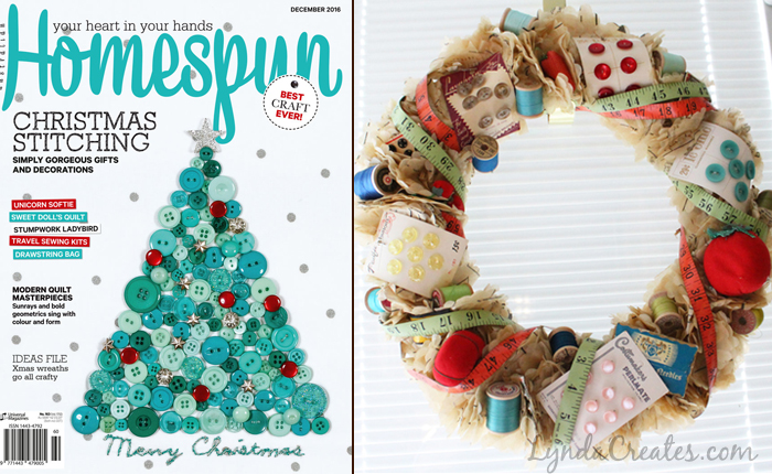 My Sewing Notions Wreath as Published in Homespun&nbsp;Magazine