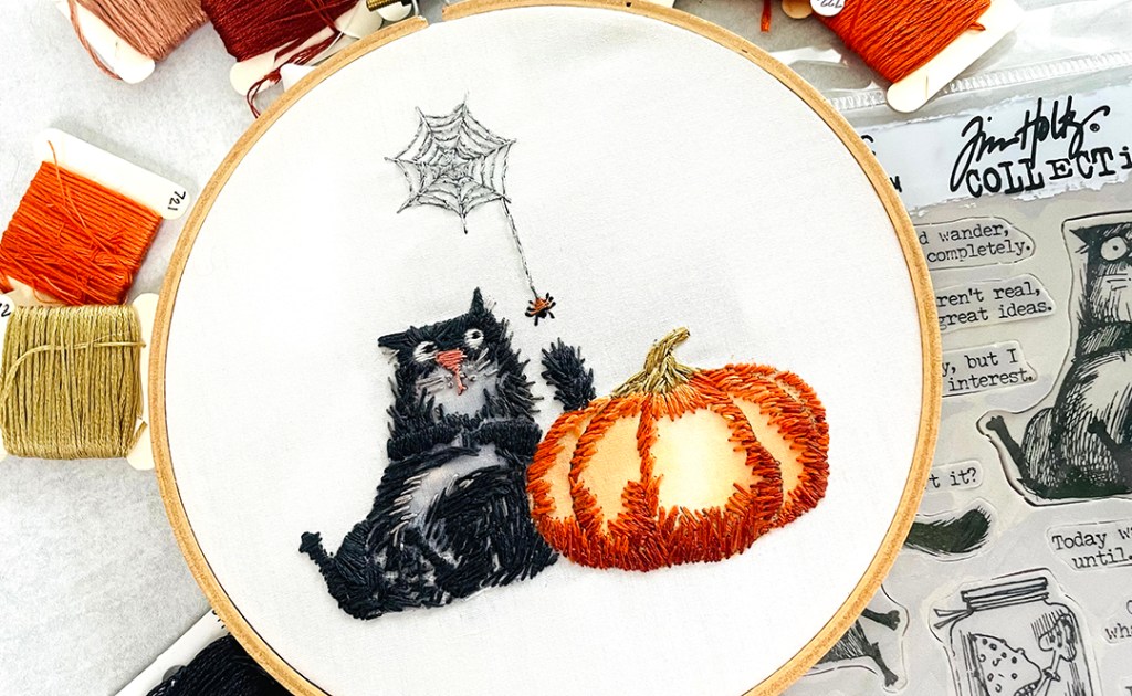 Combine Embroidery, Stamping and Alcohol Inks for a sweet Halloween&nbsp;Project