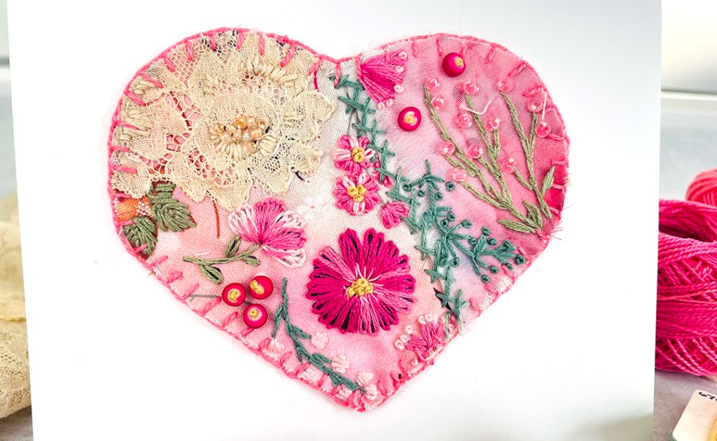 Combining slow stitching, card making and crazy quilting for valentine’s day