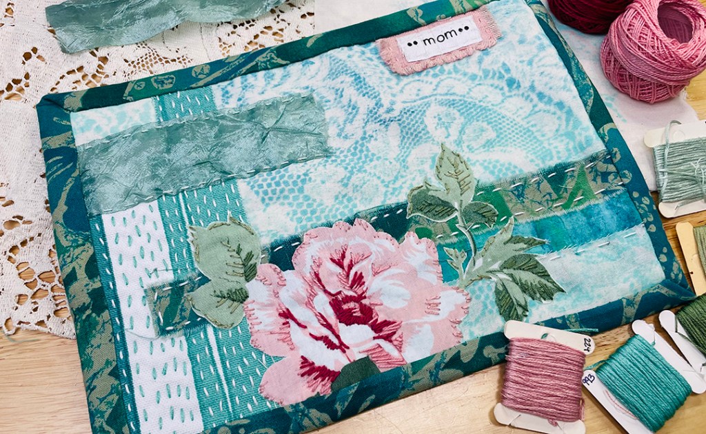 Mother’s Day Mug Rug Using Gelli Press Printed Fabric and Slow&nbsp;Stitching